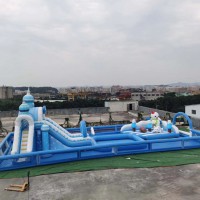 大型水上乐园游乐设备厂家移动支架游泳池充气滑梯儿童动漫水世界