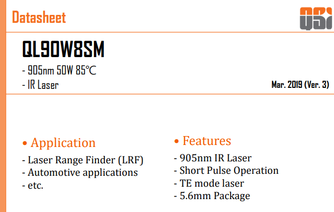 QSID原厂供大功率LD激光二极管905nm50W85°C
