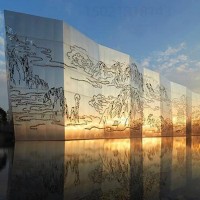 九江龙湖绿地雕塑 灯光不锈钢卷轴画浮雕景墙