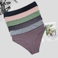 跨境电商棉内裤女坑条纯色亲肤舒适三角裤 欧美外贸款厂家货源
