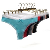 云梦妮螺纹棉蕾丝边纯色丁字裤内裤