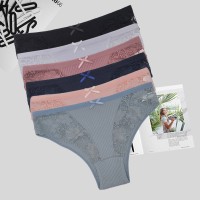 外贸跨境螺纹棉低腰性感纯色女士内裤蕾丝镂空透气棉裆内裤女款