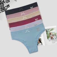 跨境外贸螺纹棉纯色中腰性感女士内裤镂空透气舒适棉裆内裤女款