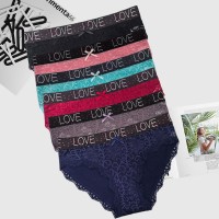 跨境外贸欧码蕾丝花边透气性感女士内裤高弹力腰头纯色三角裤女