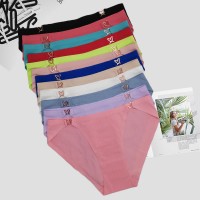 欧美跨境螺纹棉冰丝无痕女士内裤纯色舒适透气三角裤女S-XL